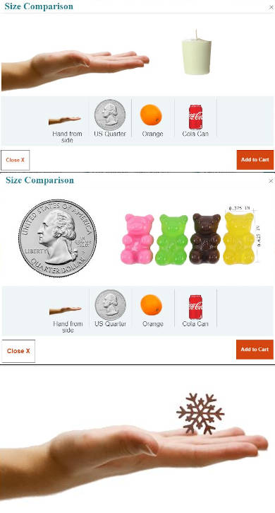 Illustrating size comparison of product with a human hand and USA quarter